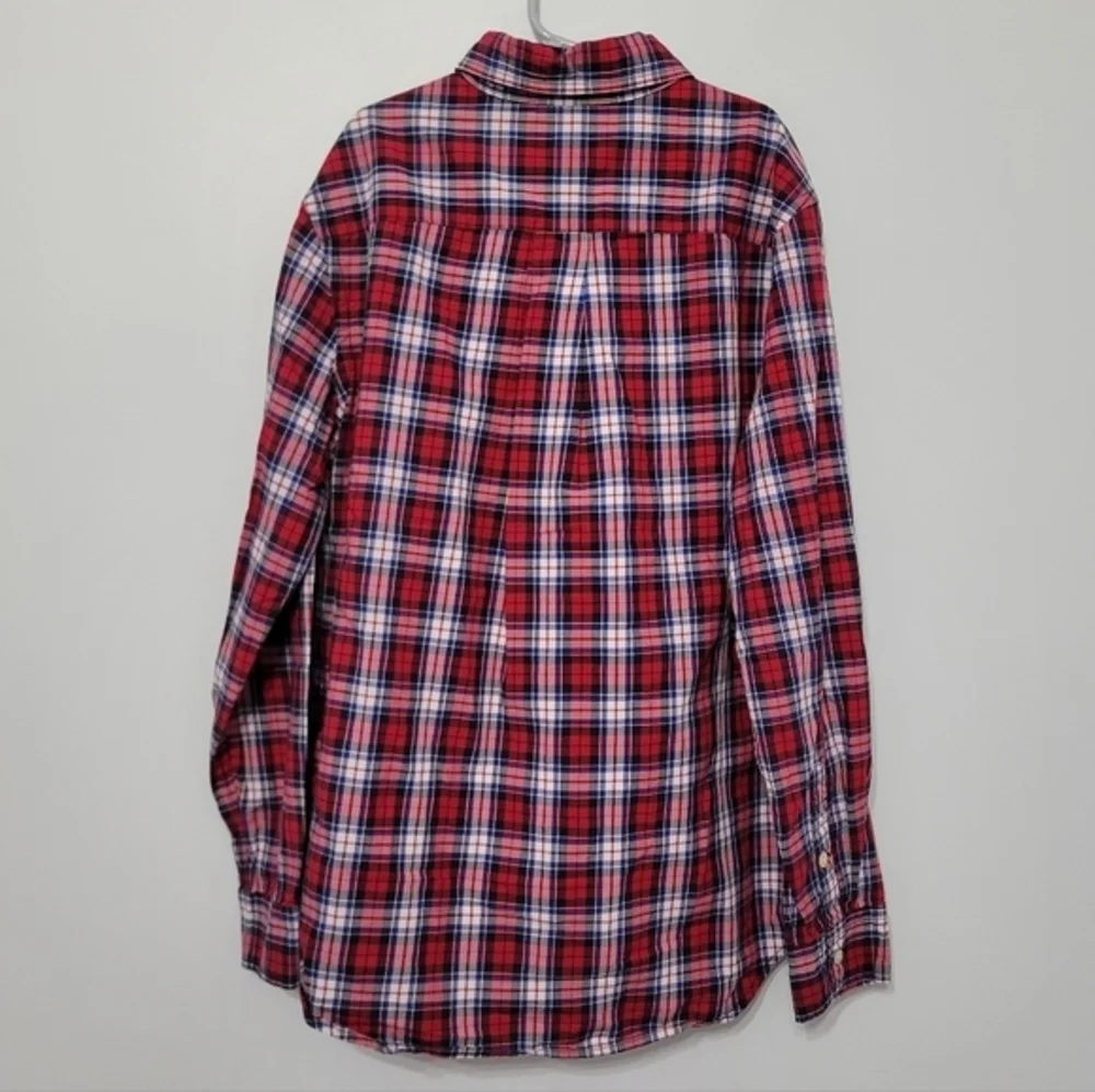 Ralph Lauren Boys Red Blue Plaid Button Down Shirt‎ Size L (14-16) Church Dressy
